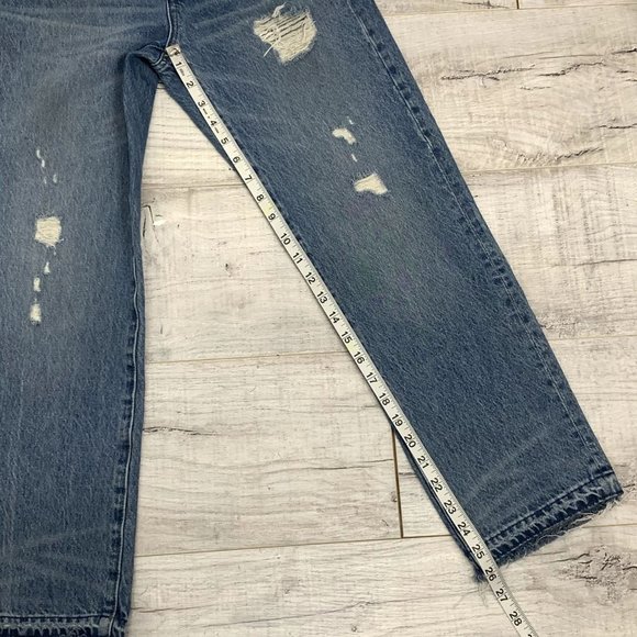 Madewell Womens Classic Straight Jeans Size 24 Distressed Raw Hem Straight Leg - Picture 6 of 14